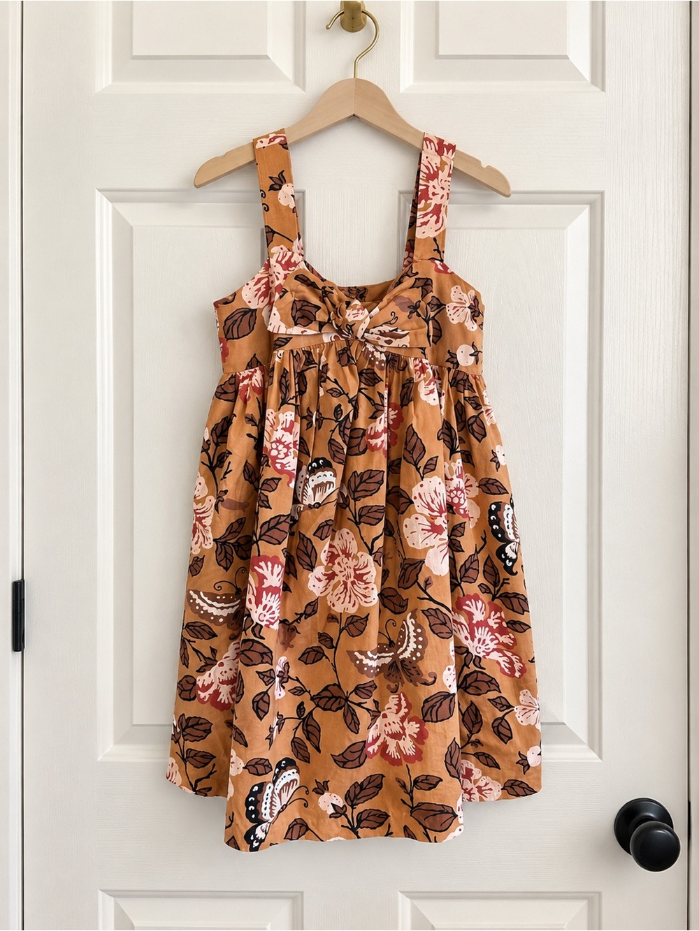 Janie and Jack Floral Butterfly Bow Dress Girls Size 7 Lined Cotton EUC
